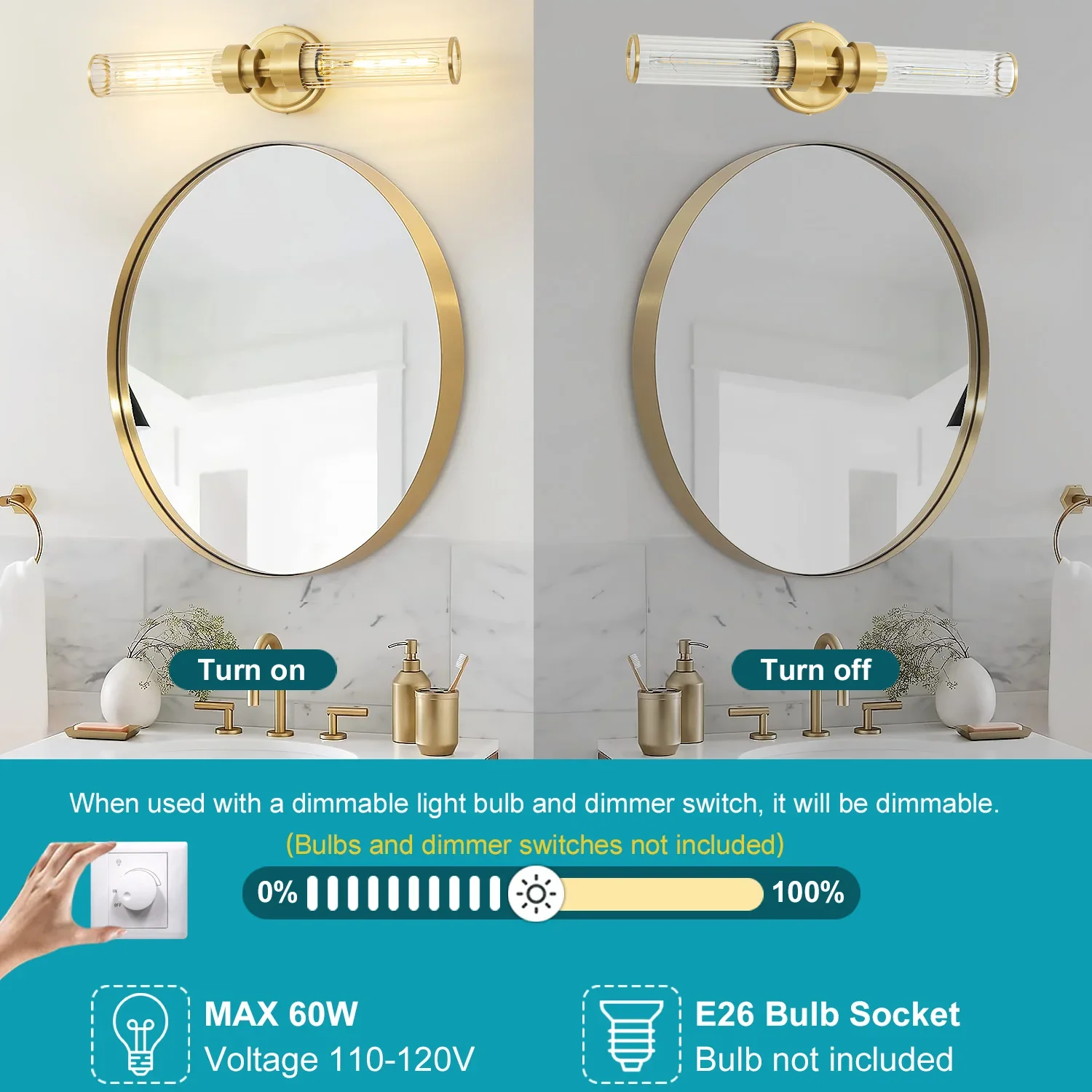 Description Picture 2 of itemFKL Modern Glass Gold/Black Wall Lamp Bedroom Entrance Hall Bathroom Living room Wall Lamp Toilet Bathroom Mirror Lamp