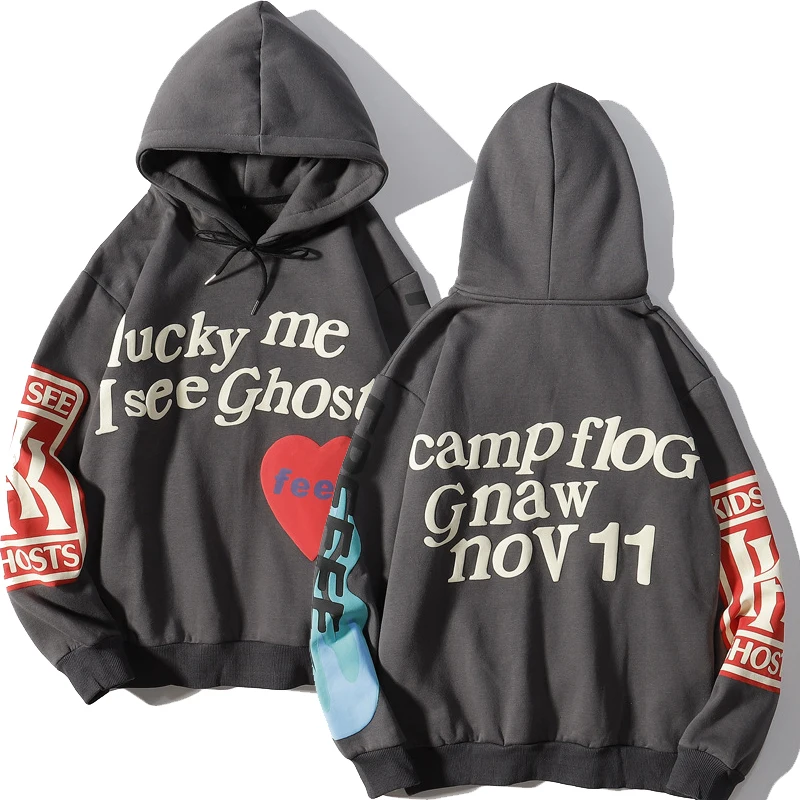 2023 Harajuku Weirdo Graffiti Letter Printed Hoodies Men Lucky Me I See  Ghosts Mens Hooded Sweatshirt Fleece Pullover Streetwear - AliExpress