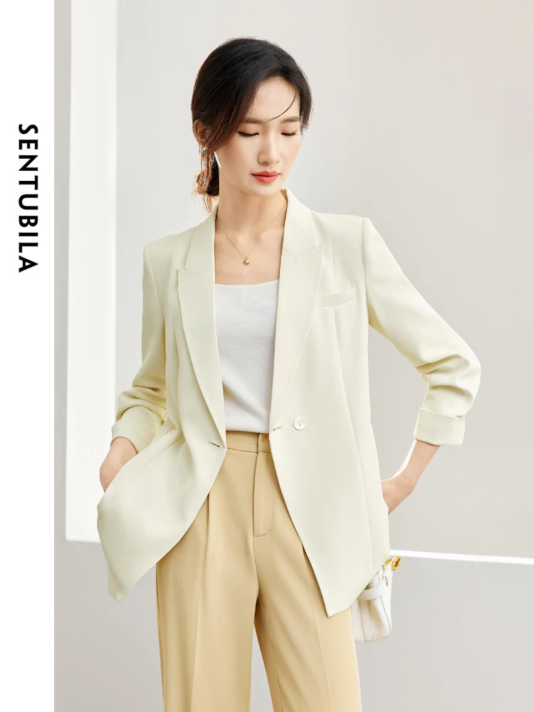 SENTUBILA Spring Solid Business Blazer Office Ladies 2024 Loose Notched Suit Jacket Long Sleeve Coat Woman Clothing 141X53294
