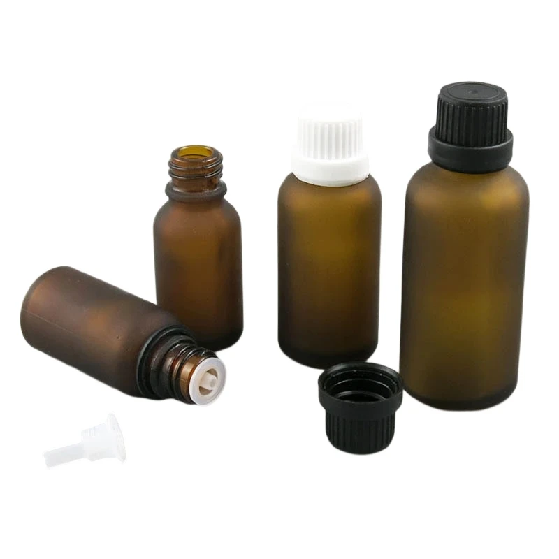 

15x Empty Frosted Clear Amber Glass Essential Oil Container Tamper Evident Plastic cap Bottle 5ml 10ml 15ml 20ml 30ml 50ml 100ml