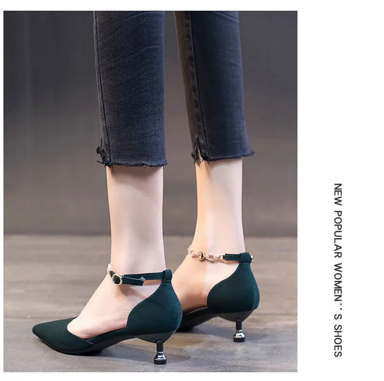best classic black pumps The new spring/summer all-in-one Fairy Wind tip single shoe for women 3cm low heel classic black heels with ankle strap