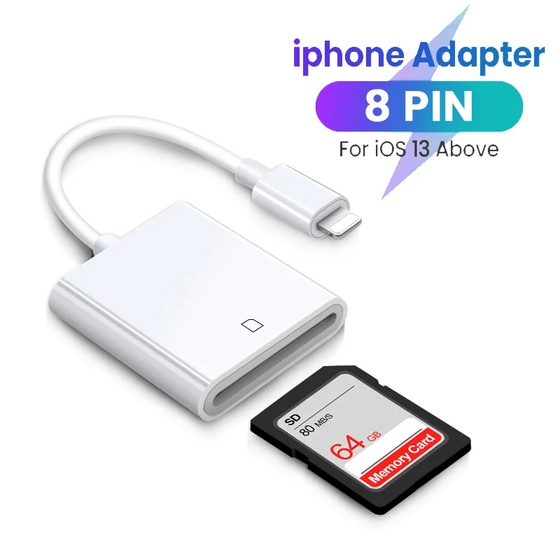 2In1 SD TF Memory Card Adapter for iphone 14 13 12 8Pin To SD TF Card Reader Data Converter For iOS 13 Above Camera Card Readers