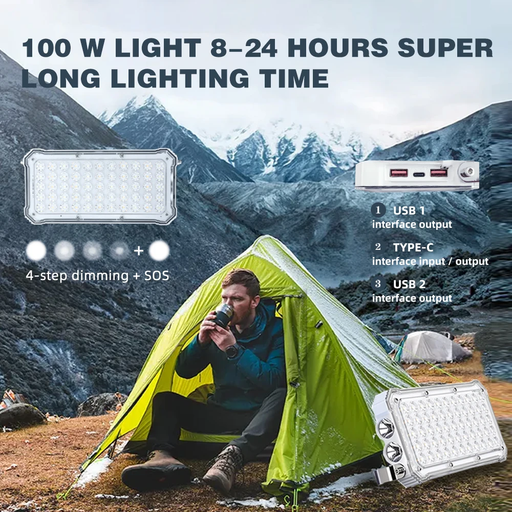 100W Outdoor Camping Tent LED Light 20000mAh Power Bank Waterproof Flashlight camping light portable flashlight portable lanterns camping lamp camping lantern emergency lights portable torch