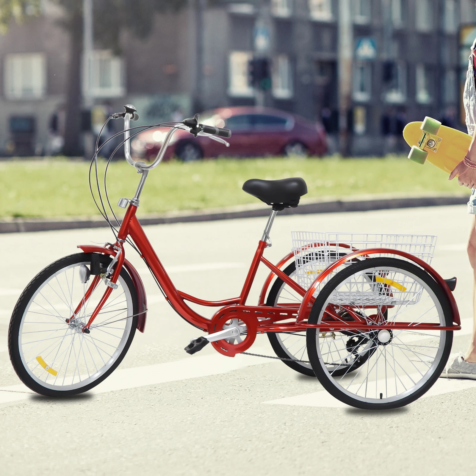 Tricycle Adulte 24 Pouces 6 Vitesses - Avec Panier Et Lumière - Charge 120 Kg - Neuf