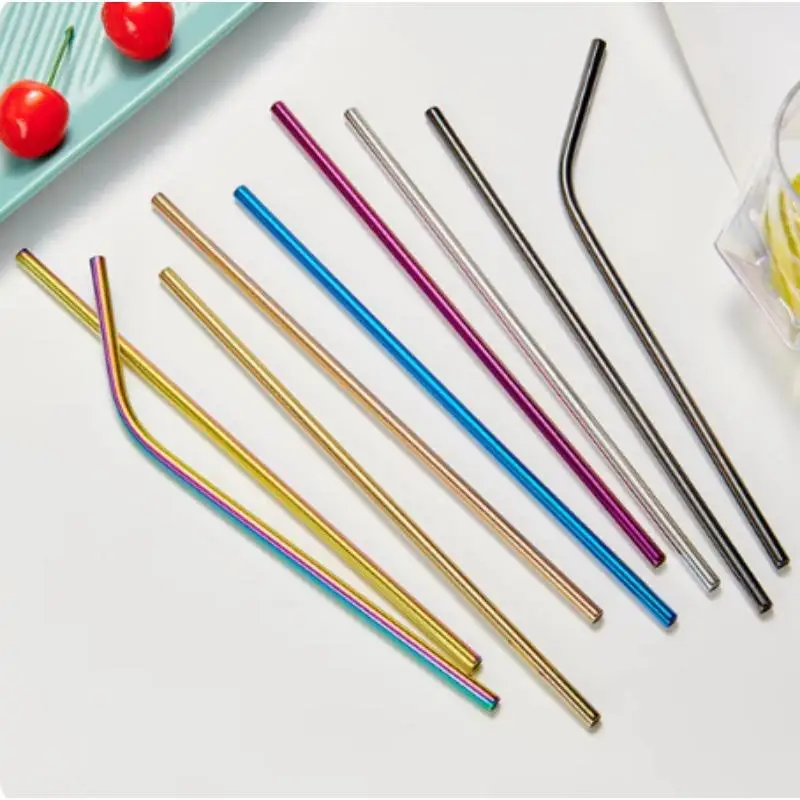 Eco-Friendly Colorful Reusable Stainless Steel Drinking Straws, 4-Pack - 30cm for Cocktails & Smoothies