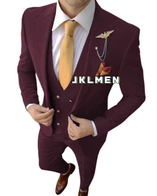 Homme Costume Men's Blue Suits Peaked Lapel Business Wedding Tuxedos Terno Masculine Slim Fit Groom Prom Party Blazer 3 Pieces