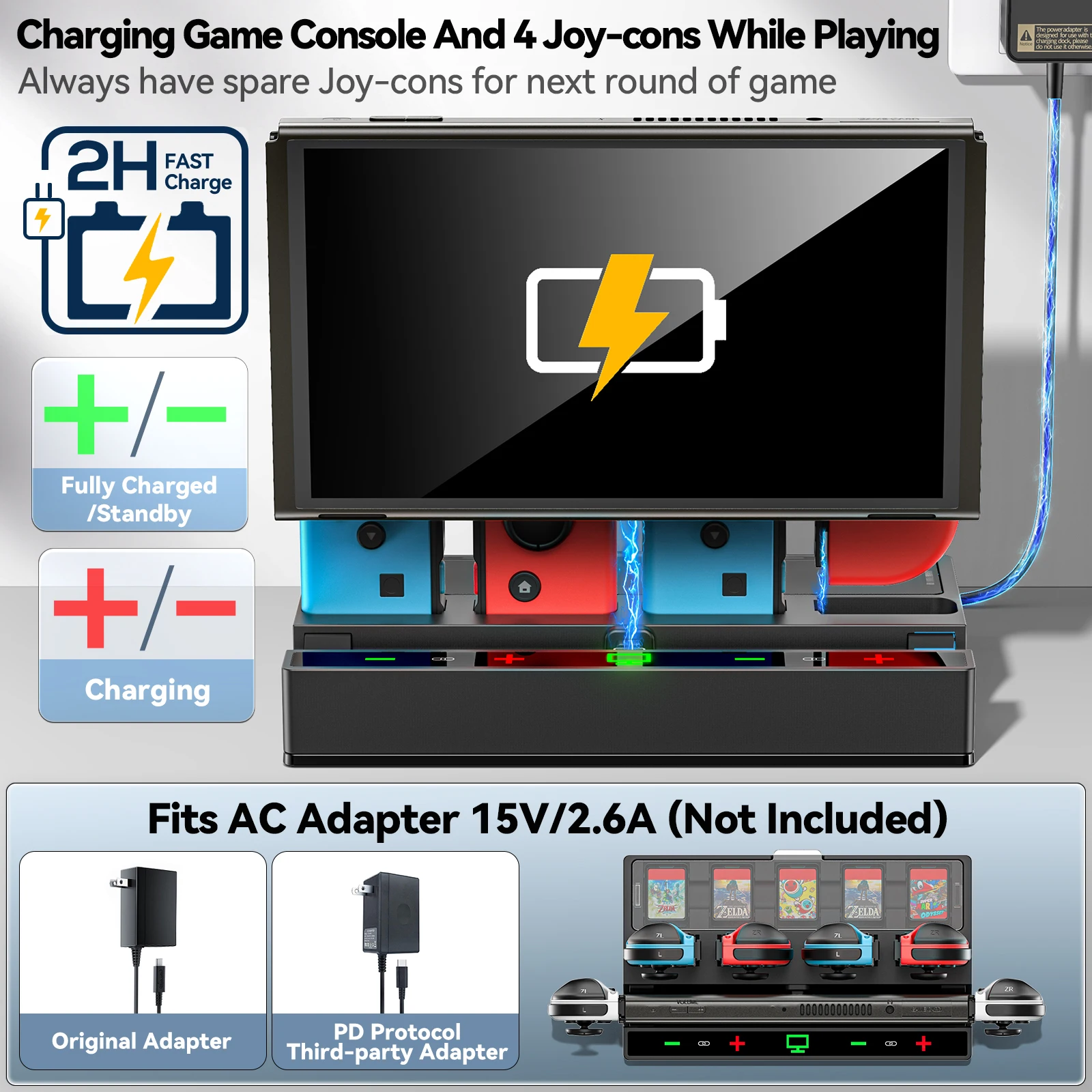 TV용 HDMI 스위치 도킹 스테이션, 닌텐도 스위치 및 스위치 OLED 휴대용 도크, 스위치 컨트롤러 충전기 포함, 4K