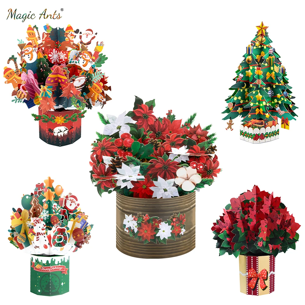 Christmas Tree Pop Up Card, 3D New Year Card, Christmas Bouquet Pop-up Card