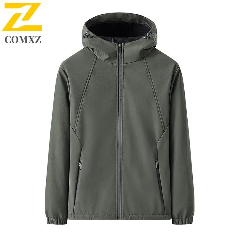 COMXZ Soft Shell Outerwear Windproof Waterproof Loose Gym Jogger Trench Coat Running Plus Size Fleece Lined Warm Men's Jacket