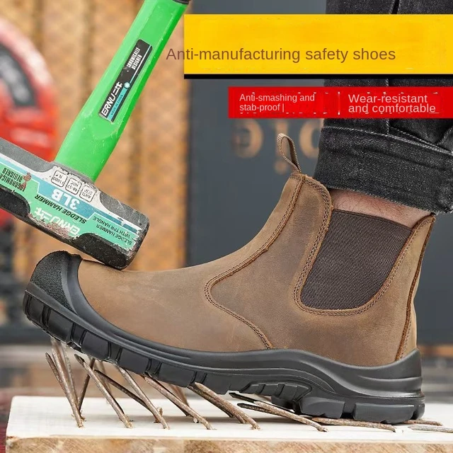 Bottes de Protection du travail pour hommes, chaussures de sécurité avec  embout en acier, imperméables et résistantes à l'huile, Anti-écrasement et  perforation - AliExpress