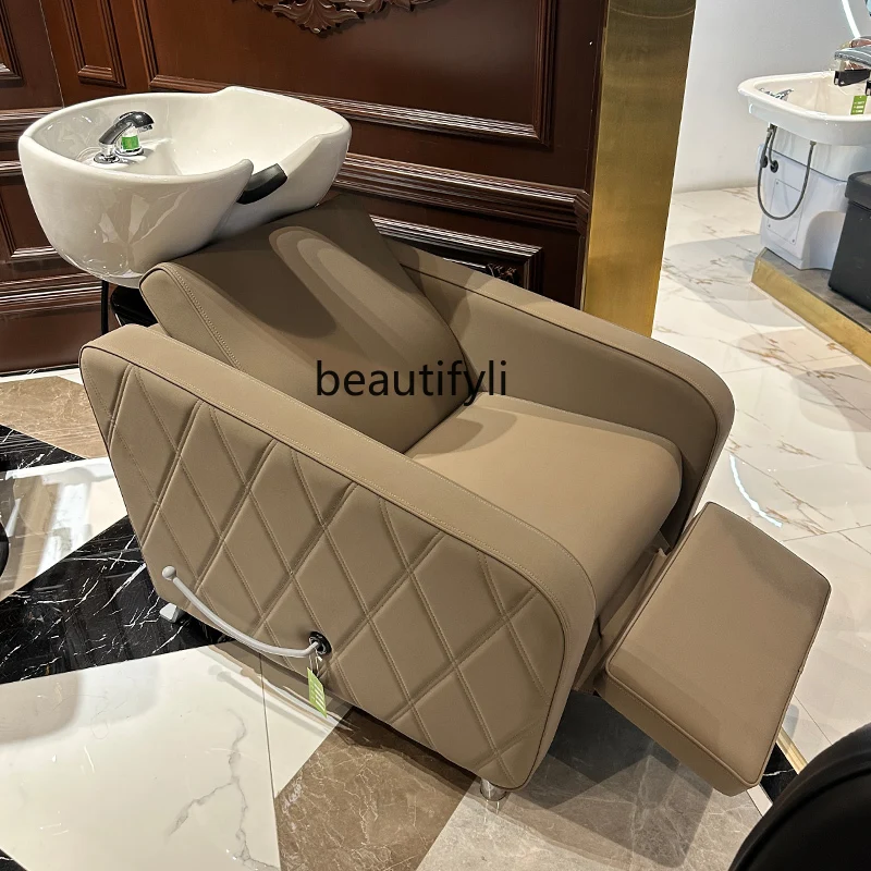 Half Lying Shampoo Chair Salon Sitting Hair Salon Flushing Bed Ceramic Basin Facial Bed