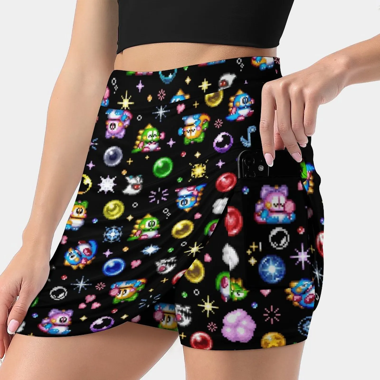 Gonna Bubble Bobble-Black Gonna Estetica Gonne New Fashion Gonne Corte Bubble Bobble Puzzle Bobble Bub Bub Puzzle Bubble