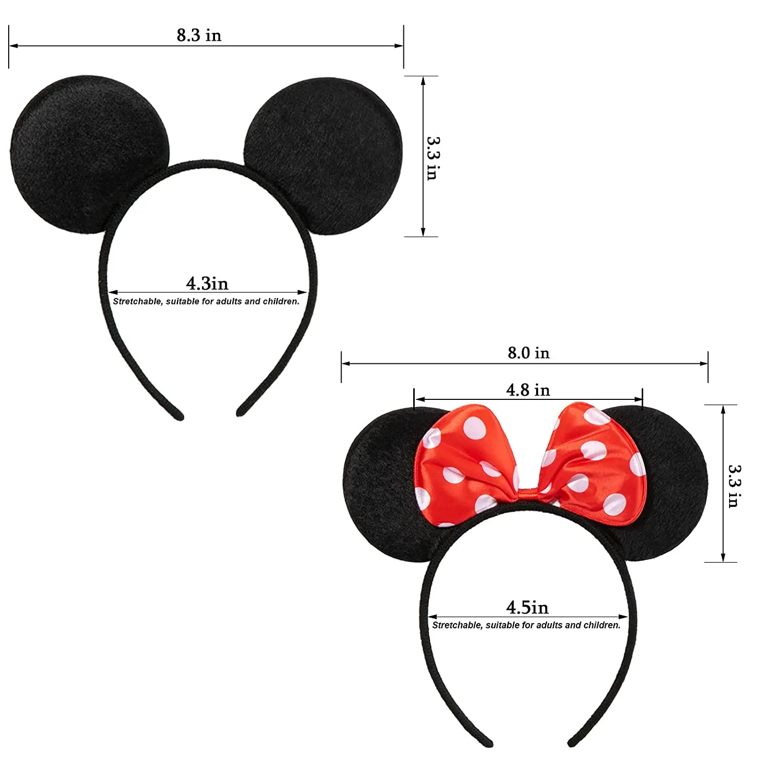 12/24pcs Disney Mickey Minnie Mouse Ears Headbands Hair Band Adults and Children Costume Event Boys Girls Birthday Party Gifts