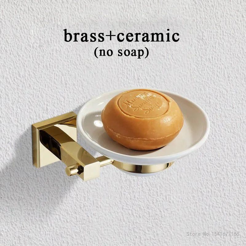 Nordic Wall-mounted Soap Dish, Toilet Soap Rack, Home Punch-Free, Gold Brass, Zinc Alloy, Glass, Ceramic Single Drain, 1Pc