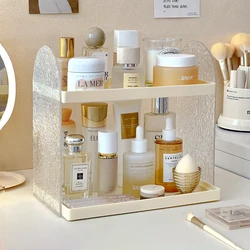 Elegant Acrylic Makeup Organizer: Two - Tier Cosmetic Display and Storage Shelf (BEIGE)