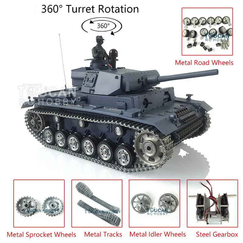 Pro Ver Henglong 1/16 7.0 Panzer Iii L Rtr Rc Tank 3848 Metal Tracks Wheels Bbs Airsoft Ir Combat Engine Sound