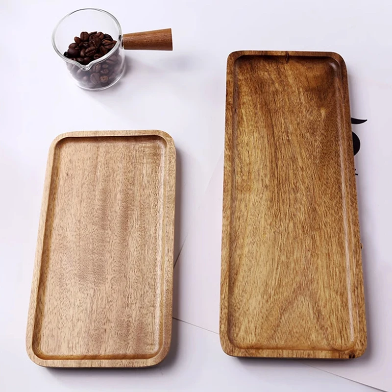 Description Picture 5 of item4 Sizes Natural Wooden Serving Tray Square/Rectangular  Wood Plate Food Fruit Dessert Tea Storage Trays Supplies for Hotel Home