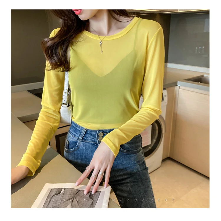 Zjaiss 2026 Frühling Sommer Neues Vielseitiges O-Neck Damen T-Shirt aus Eisseide, Transparentes Langarm-Sonnenschutz-Oberteil, Basis-Shirt – Detail 6