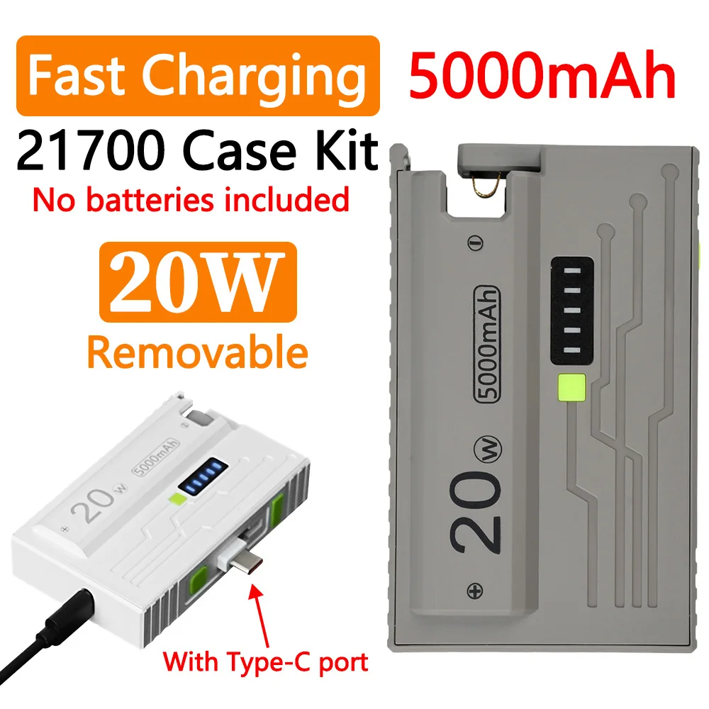 Fast Charging Dual Mode 21700 Battery Case with Low Current Support and Cable
