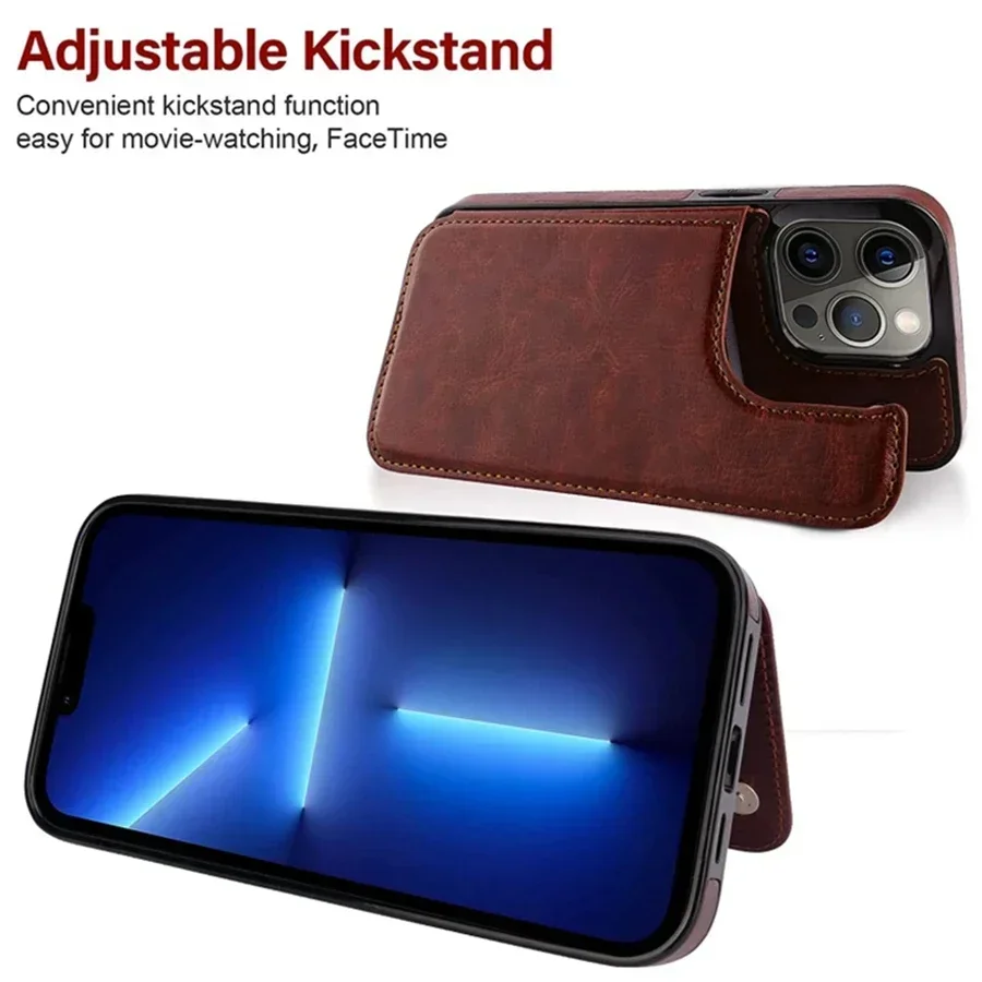 Leather iPhone Case Retro Wallet Flip Case Multi Card Slot Holder Cover For iPhone 16 Pro Max 15 Plus 14 13 Mini 12 11 X XR XS Max SE3 2 8 7