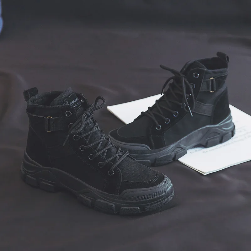 Boots Women New Student Versatile Short Tube High Top Short Boots Canvas Shoes Platform Shoes Ladies Fashion Motorcycle Boots