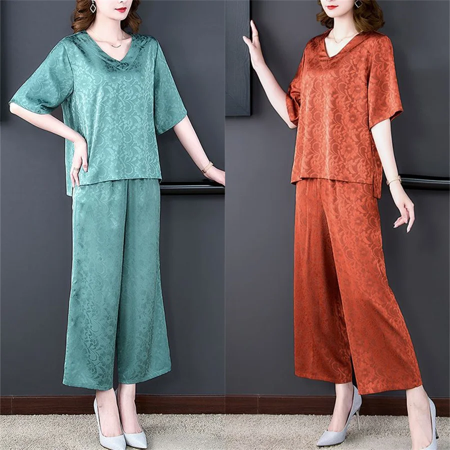 

Женский элегантный костюм из топа с коротким рукавом и круглым вырезом и длинных брюк с принтом, новый свободный наряд, летняя повседневная Уличная одежда, комплект из 2 предметов 6XL