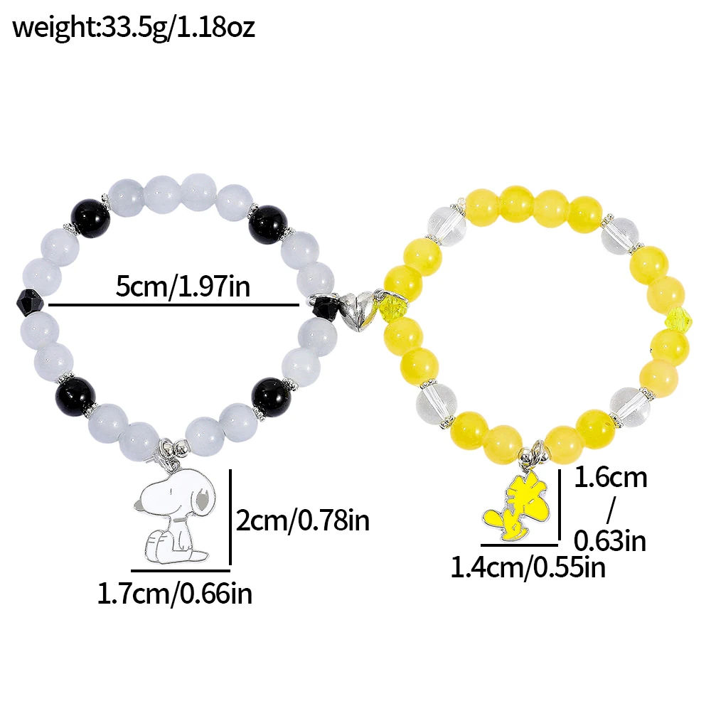 2 個磁気スヌーピーカップル友情ブレスレットホリデーギフト漫画キャラクター手首装着ユニセックス - AliExpress