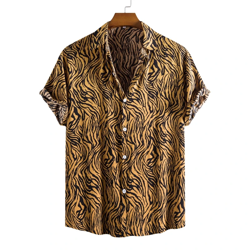 thumbnail image 1 of Camisas hawaianas con estampado de rayas para hombre, camisas de manga corta para fiestas, camisas de gran tamaño para hombres, ropa, blusas Harajuku con solapa, 1 of 4
