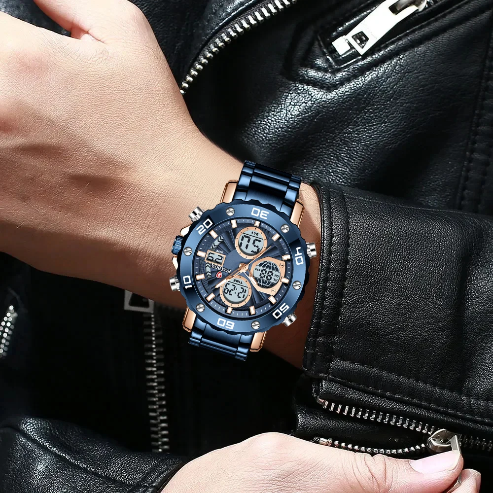 FOXBOX Fashion Military Watch Men Top brand Luxury Waterproof Sport Quartz Chronograph Clock Male Casual Dual Display Watch Men