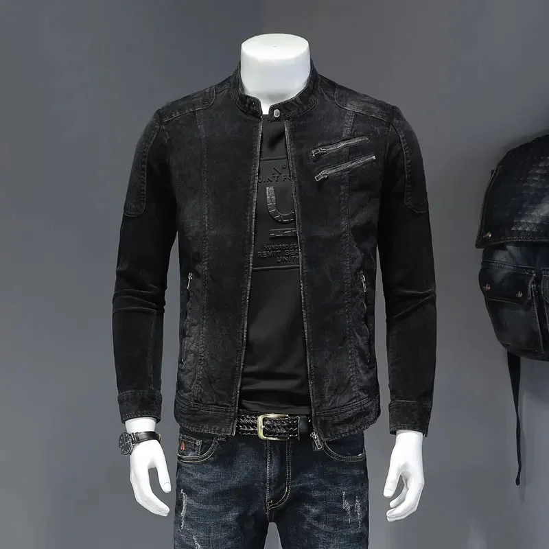 

2024 Corduroy Jacket Men Style Bomber Motorcycle Denim Casual Slim Street Spring Male Streetwear Cowboy Moto Biker Outerwear