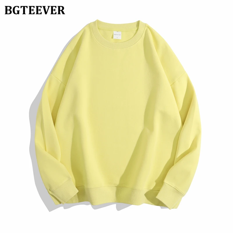 BGTEEVER Casual O-neck Loose Women Pullovers Spring Autumn Long Sleeve Basic Cotton Sweatshirts for Women