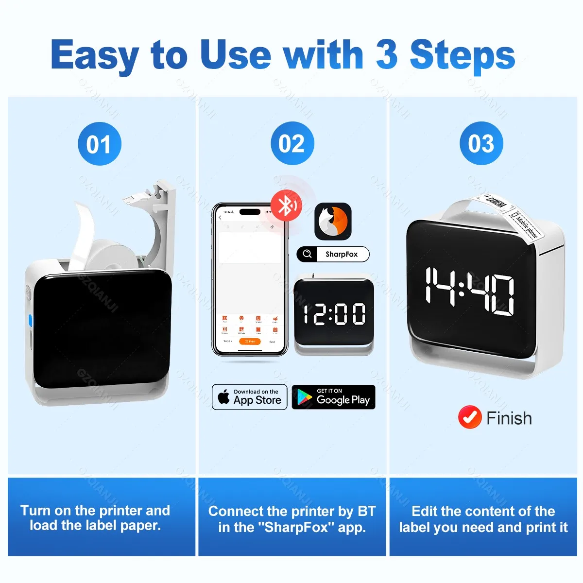 12-15mm Portable Label Maker Wireless Inkless Printer Compatible with Smartphones for Kitchen Clothes Jewelry Jar Labeling