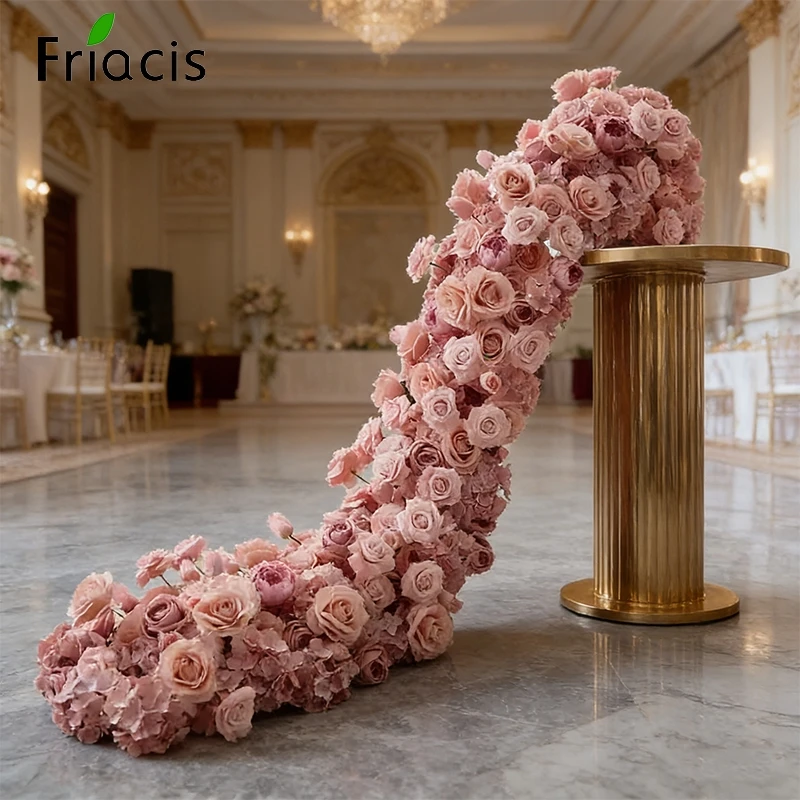 Luxur Rose Hydrangea Flower Row Table Sofa Runner Decor Wedding Backdrop Arch Frame Banquet Table Floral Arrangement Event Props