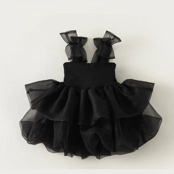 Summer Baby Girls Black Dress Formal Occasion Fancy Birthday Party Gown with Bow Children Clothing Infant Black Tutu  Vestidos 1