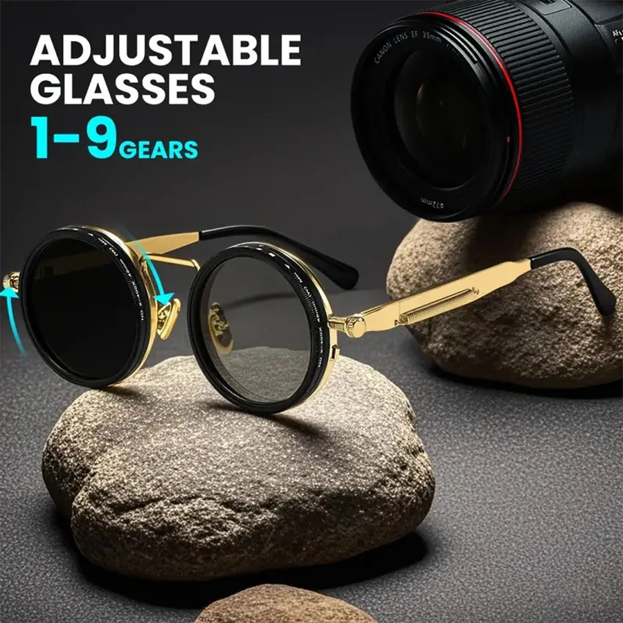 Cyberpunk Style Glasses – Metal Frame Eyewear with Rotating Lenses & UV400 Protection
