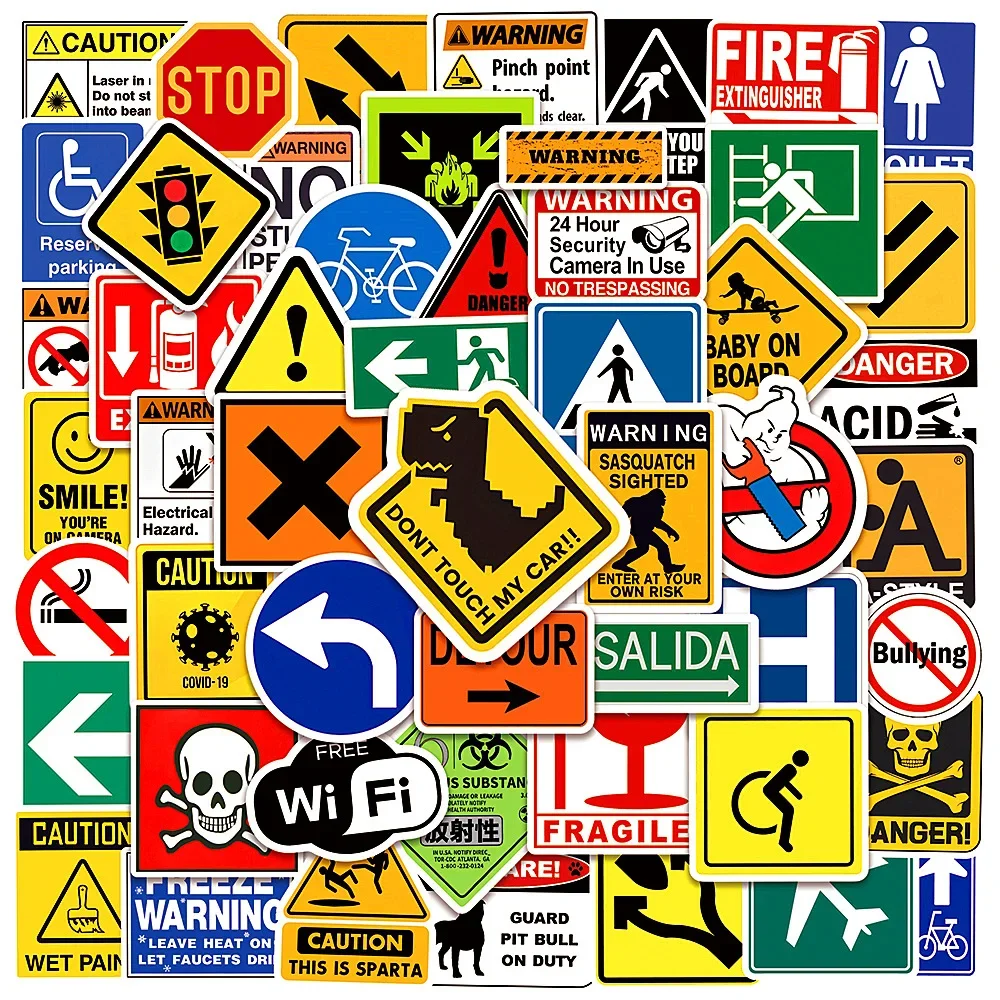 10/25/50/100Pcs Cool Warning Sign Stickers for Luggage Laptop Guitar Skateboard Waterproof Graffiti Bicycle Car Sticker Decals 12 sheets disabled wheelchair stickers adhesive disabled wheelchair symbol sign stickers decals