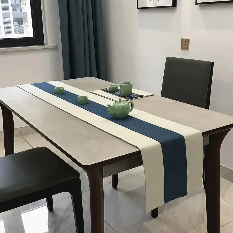 Chinese Style Solid Color Stripes Linen Table Runner Dresser Scarves Modern Minimalist Kitchen Table Runners Holiday Party Decor 1