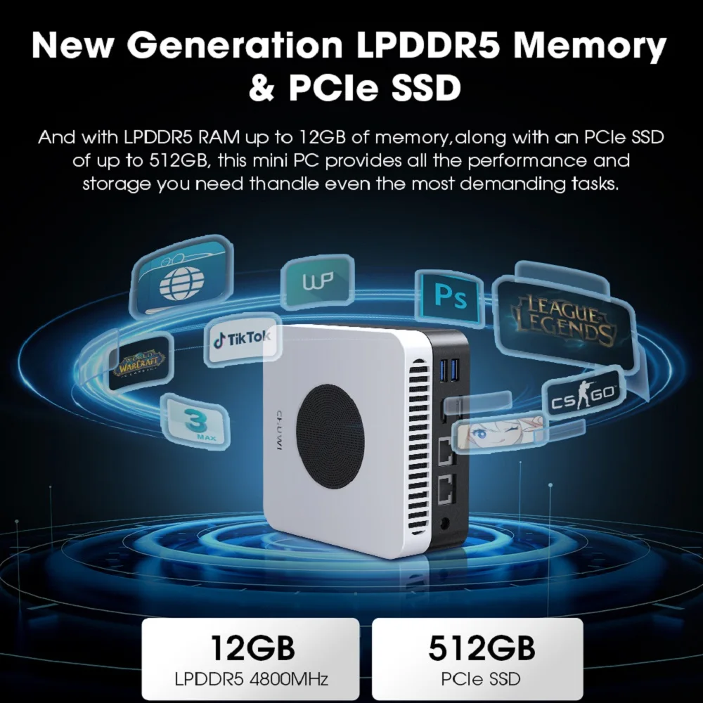 CHUWI LarkBox X ̴ PC  N100  PC UHD ׷, 12   μ, 12GB RAM, 512GB SSD, WiFi 6 ũž ǻͿ