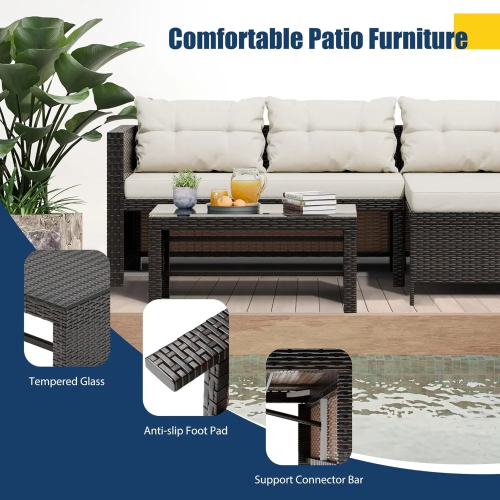 3 Piece Patio Furniture Sets, All-Weather PE Wicker Outdoor Sofa Couch Sectional Set, Small Conversation Set for Garden/Patio 4
