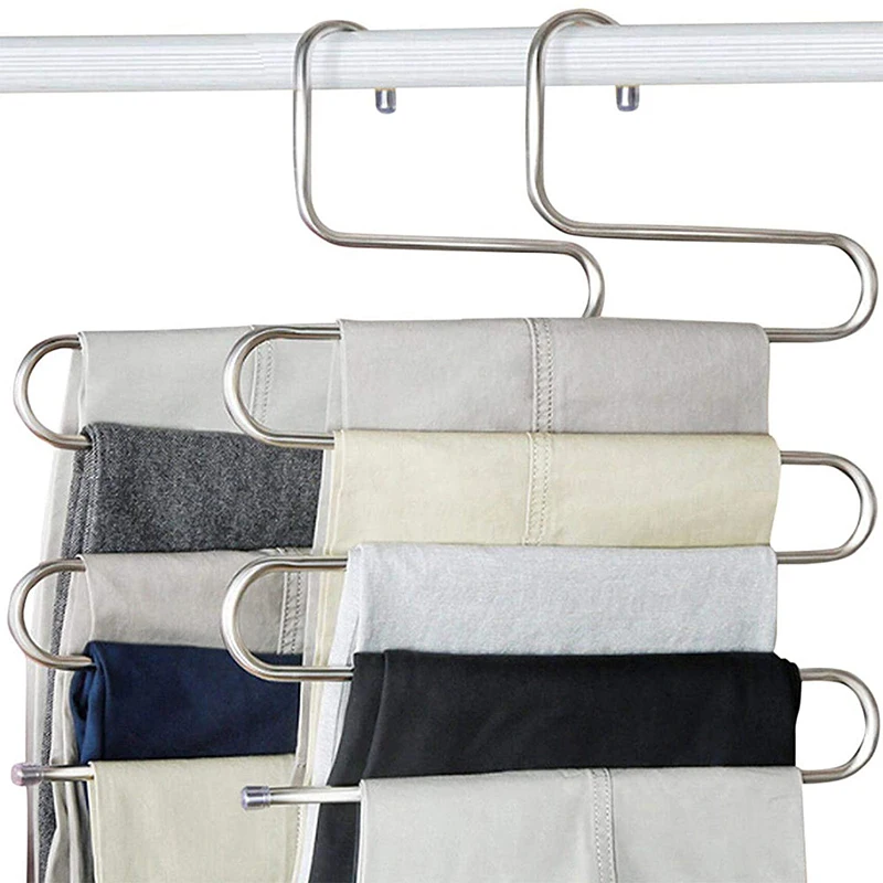 Pants Hanger Multi-Layer Jeans Trouser Hanger Closet Stainless Steel Rack Space 