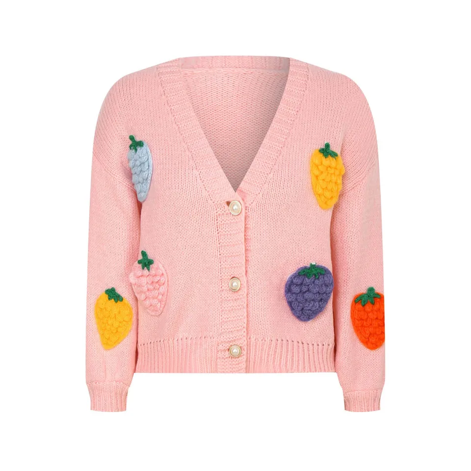 Oversized Chunky Knit Strawberry Cardigan for Women