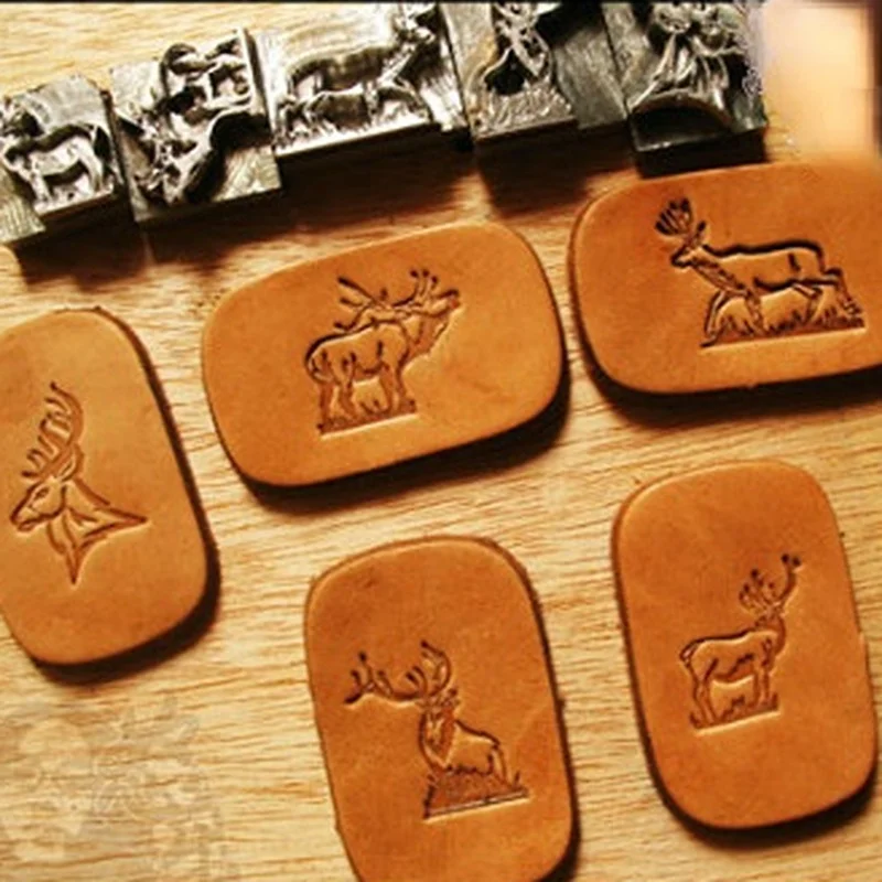 5pcs moose Leather Stamps Aluminum Embossing Stamping Mold Sika Patterns DIY Leathercraft Branding Keychain Carving Press
