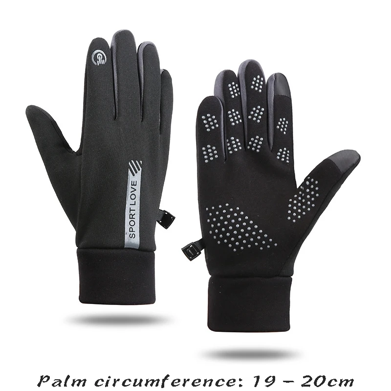 

High quality men women winter gloves fur lining hand warmer touch screen waterproof 2023 bike gloves - black grey