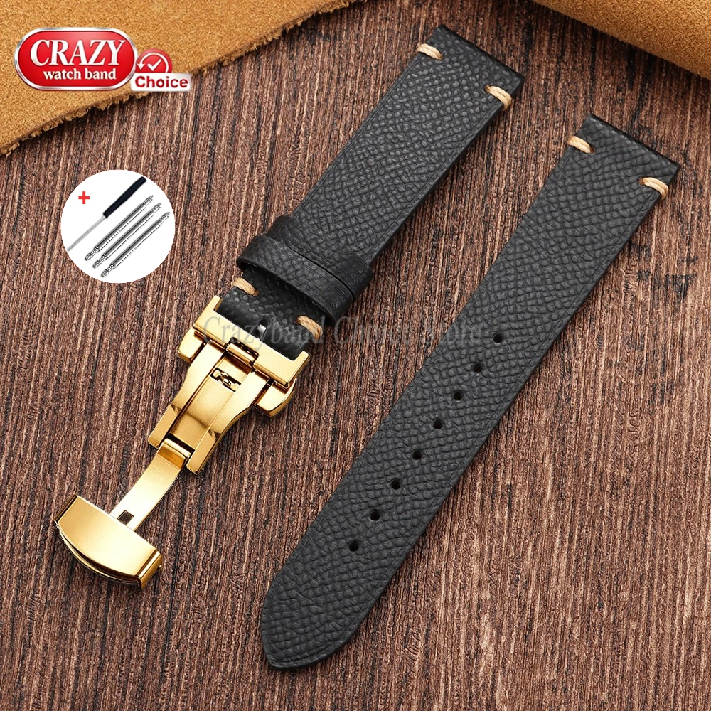 Vintage Waterproof Leather Watch Band with Butterfly Buckle - Universal Strap