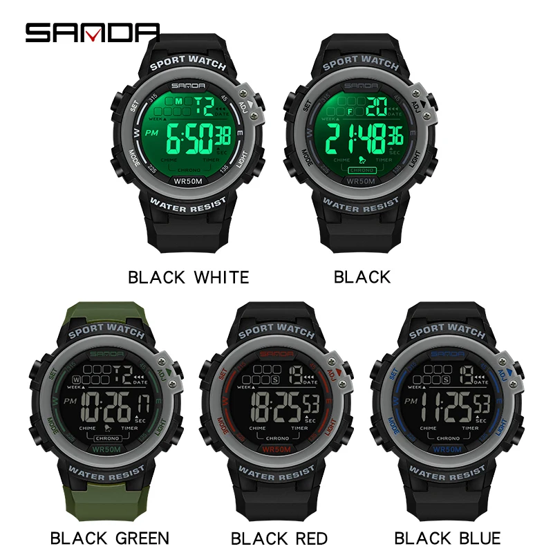SANDA 2140 New Fashion Outdoor Sport Men Multifunction Watches Alarm Clock Chrono 5Bar Waterproof Digital Watch reloj hombre