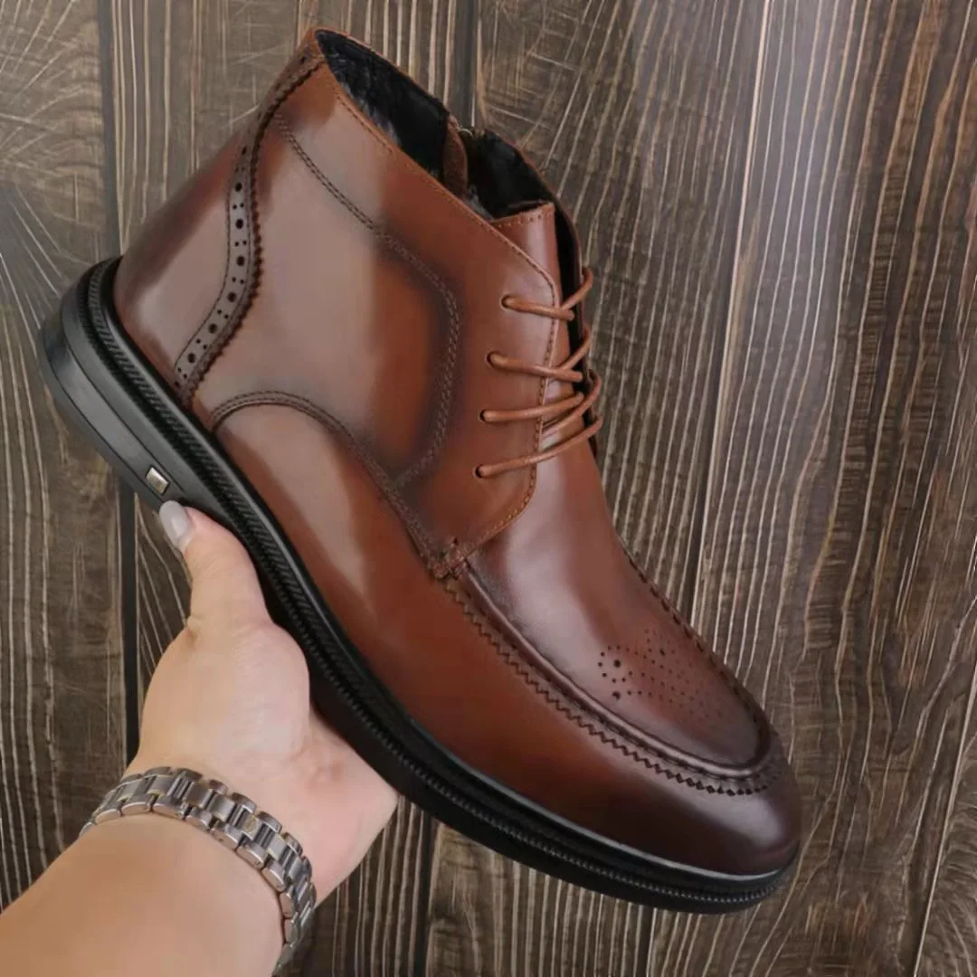 Withered Nordic Winter Men's Leather Boots -30 Business Cowhide Shoes Man Degrees Celsius Warm Wool Plush Ankle Boots