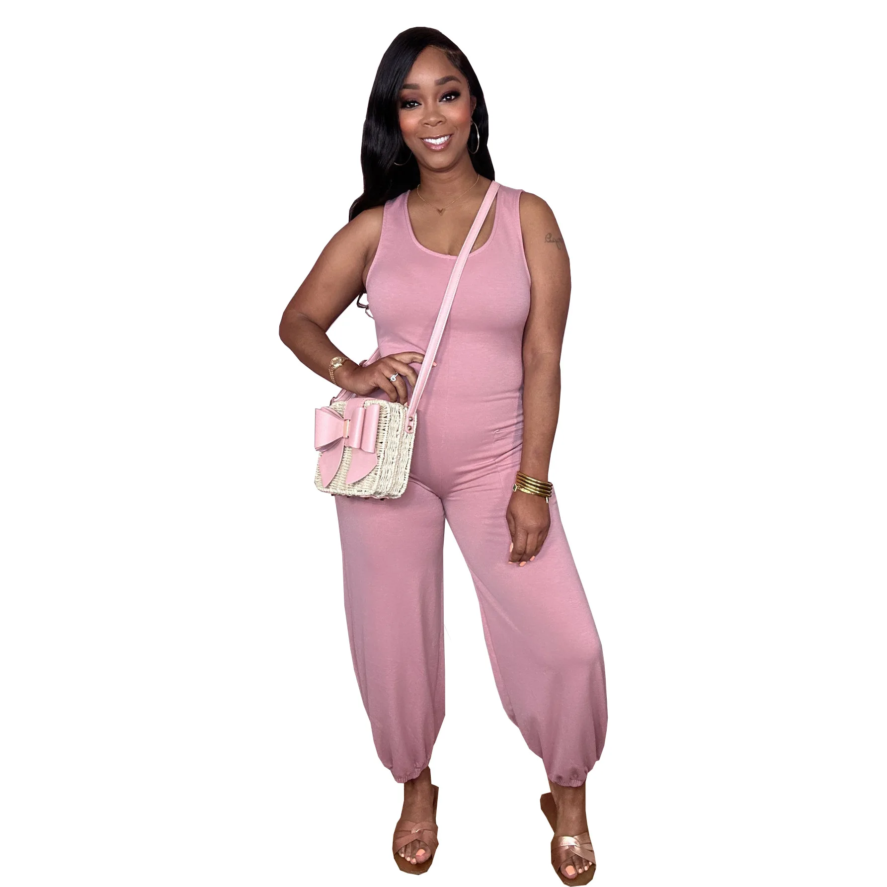 

African Tank Jumpsuit Women Clothes Sleeveless Pockets Playsuits Summer New Solid Fashion Casual Overalls African Jumpsuits 2023