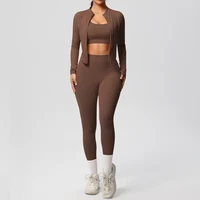 3 pièces vêtements de sport Yoga ensemble gymnastique sport soutien-gorge veste à glissière Leggings vêtements vêtements de sport Yoga costumes pour femmes Fitness ensemble survêtement 2