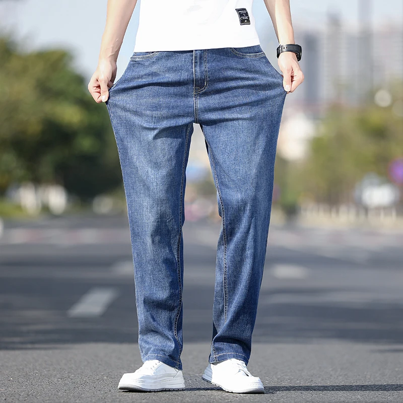 

DELIY Autumn Classic Business Casual Stretch Slim Denim Pants Light Blue Trousers Male Streetwear Men Jeans