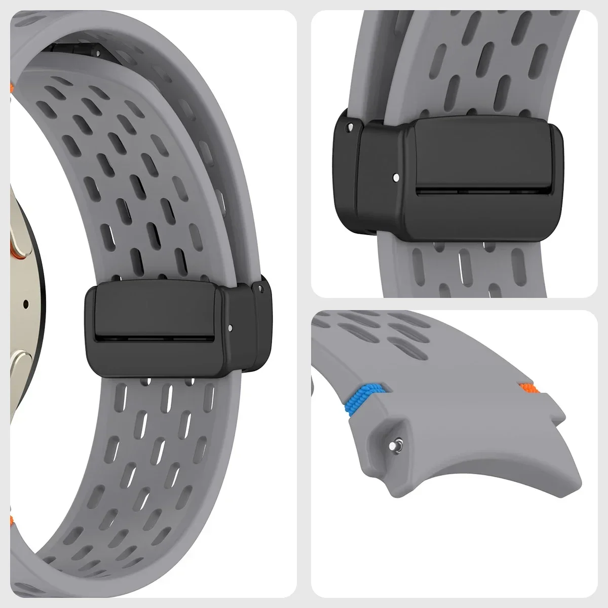 Silicone Magnetic Buckle Band with Tempered Glass Screen Protector and Case Strap